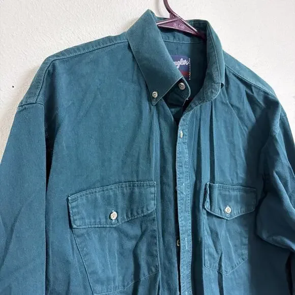 VTG Wrangler Western Shirt Green Button Down Long Sleeve Size Large - Picture 3 of 5